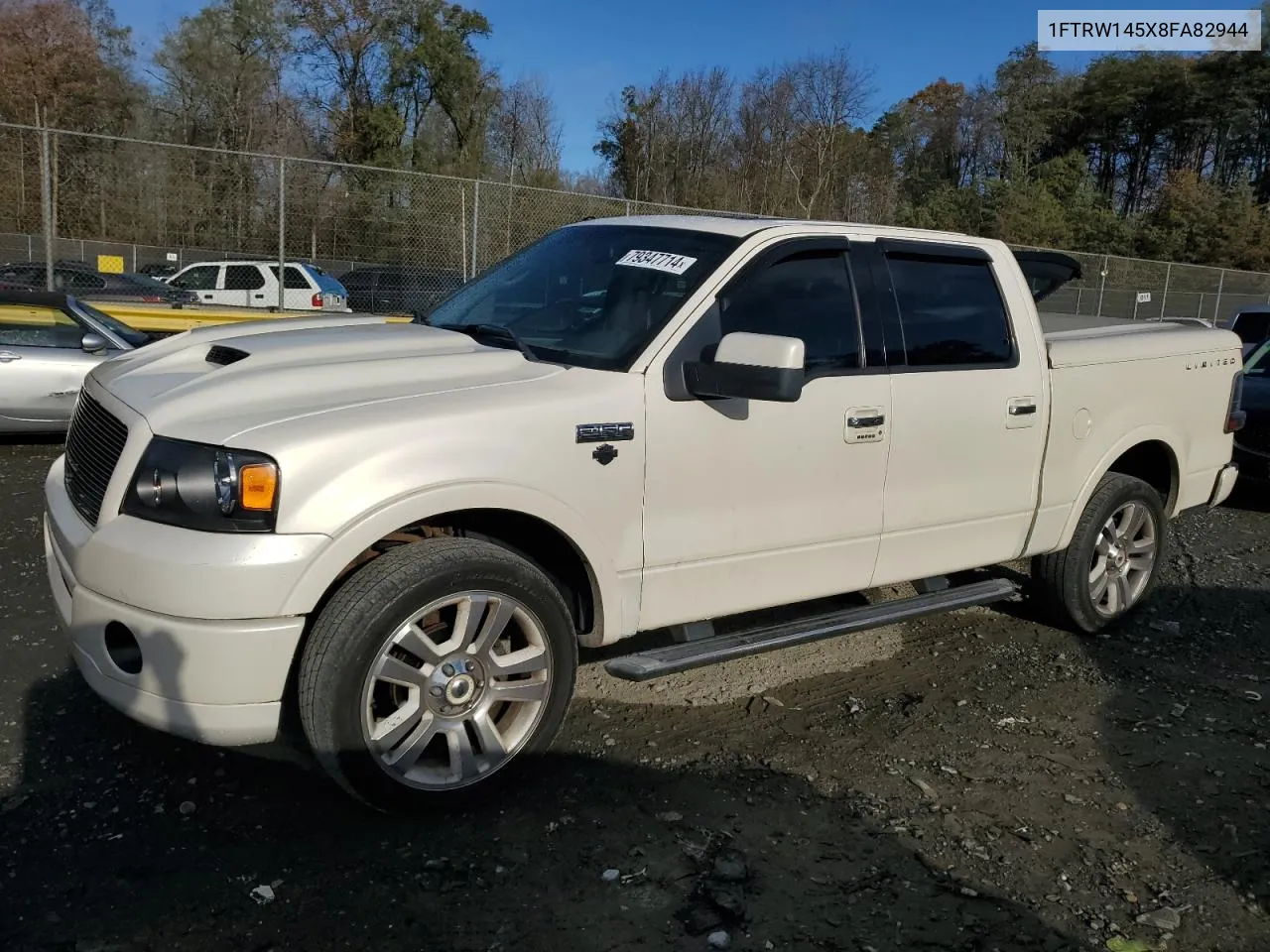 2008 Ford F150 Supercrew VIN: 1FTRW145X8FA82944 Lot: 79347714