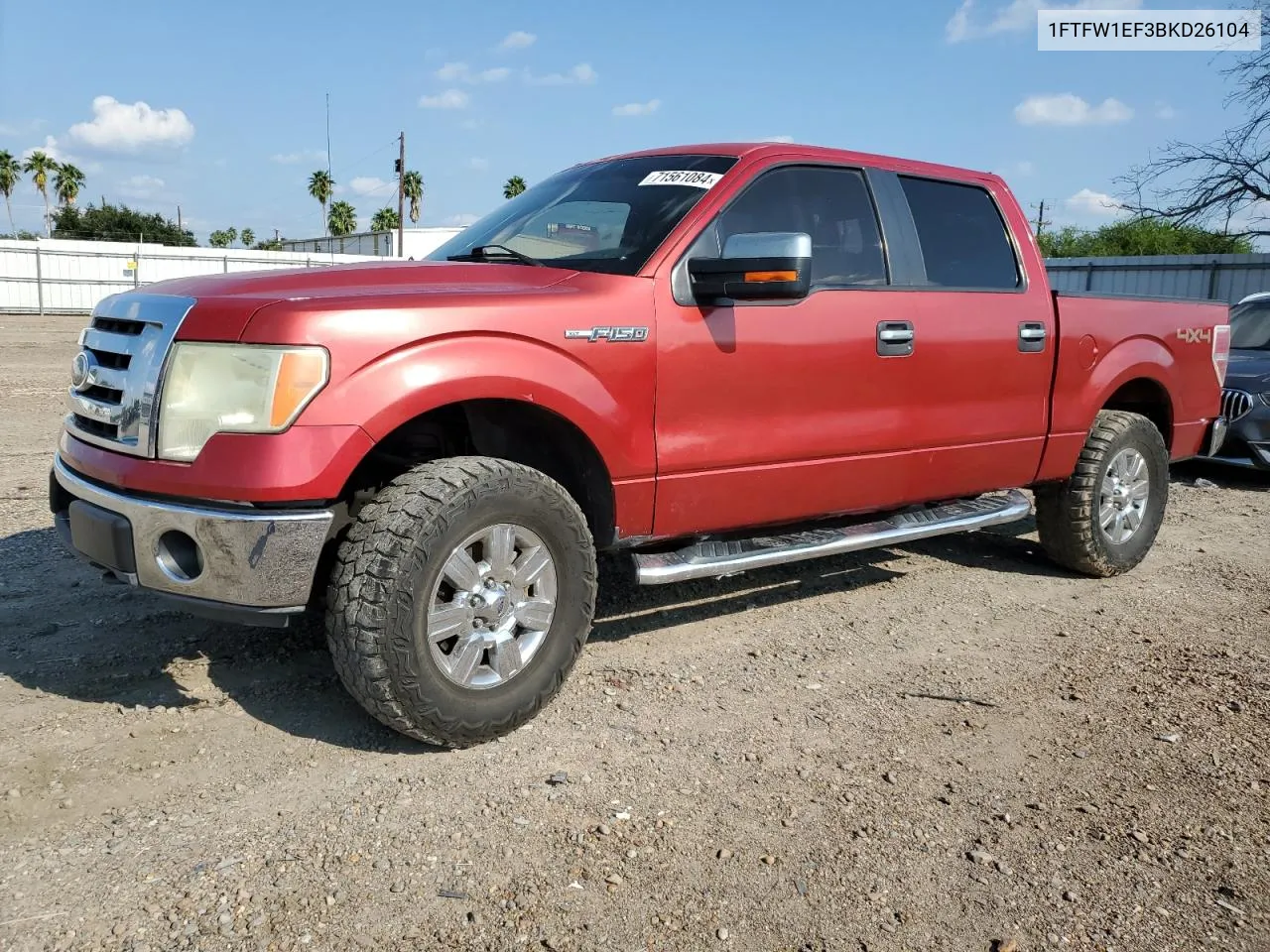 2011 Ford F150 Supercrew VIN: 1FTFW1EF3BKD26104 Lot: 71561084