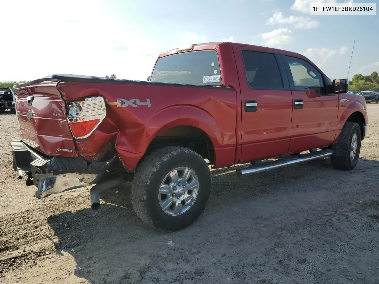 2011 Ford F150 Supercrew VIN: 1FTFW1EF3BKD26104 Lot: 71561084