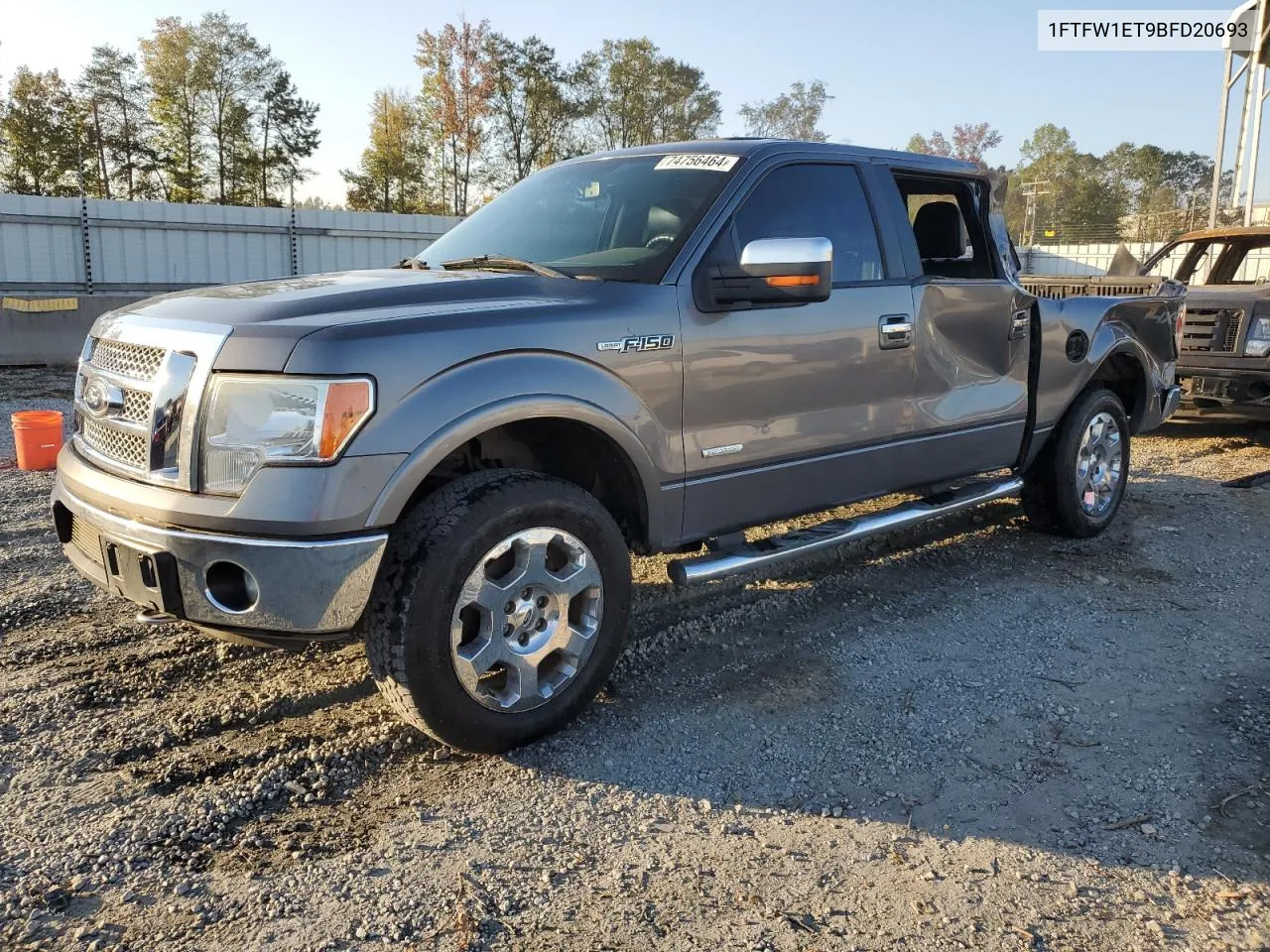 2011 Ford F150 Supercrew VIN: 1FTFW1ET9BFD20693 Lot: 74756464