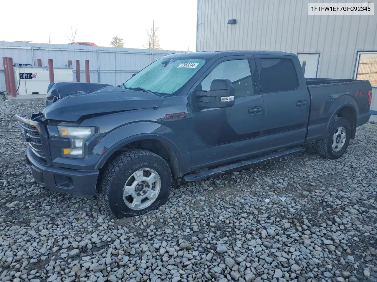 2016 Ford F150 Supercrew VIN: 1FTFW1EF7GFC92345 Lot: 72958644