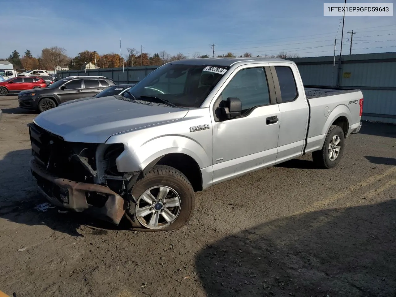 2016 Ford F150 Super Cab VIN: 1FTEX1EP9GFD59643 Lot: 78362604