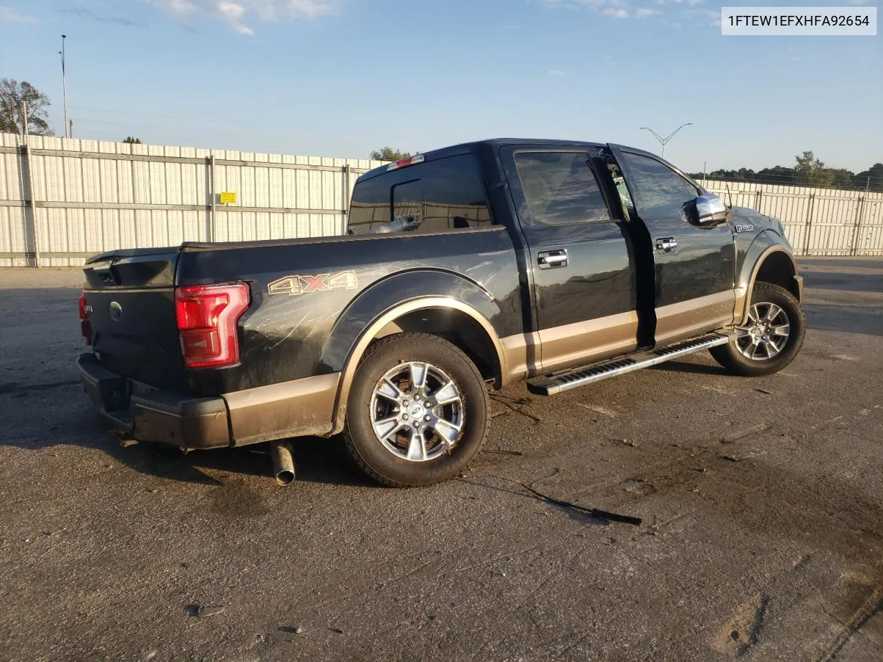 2017 Ford F150 Supercrew VIN: 1FTEW1EFXHFA92654 Lot: 76268534