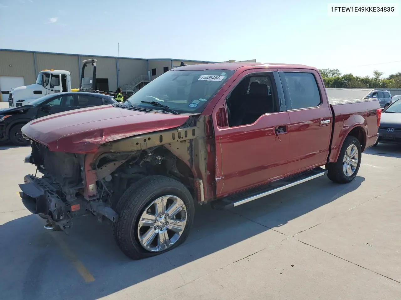 2019 Ford F150 Supercrew VIN: 1FTEW1E49KKE34835 Lot: 75836454