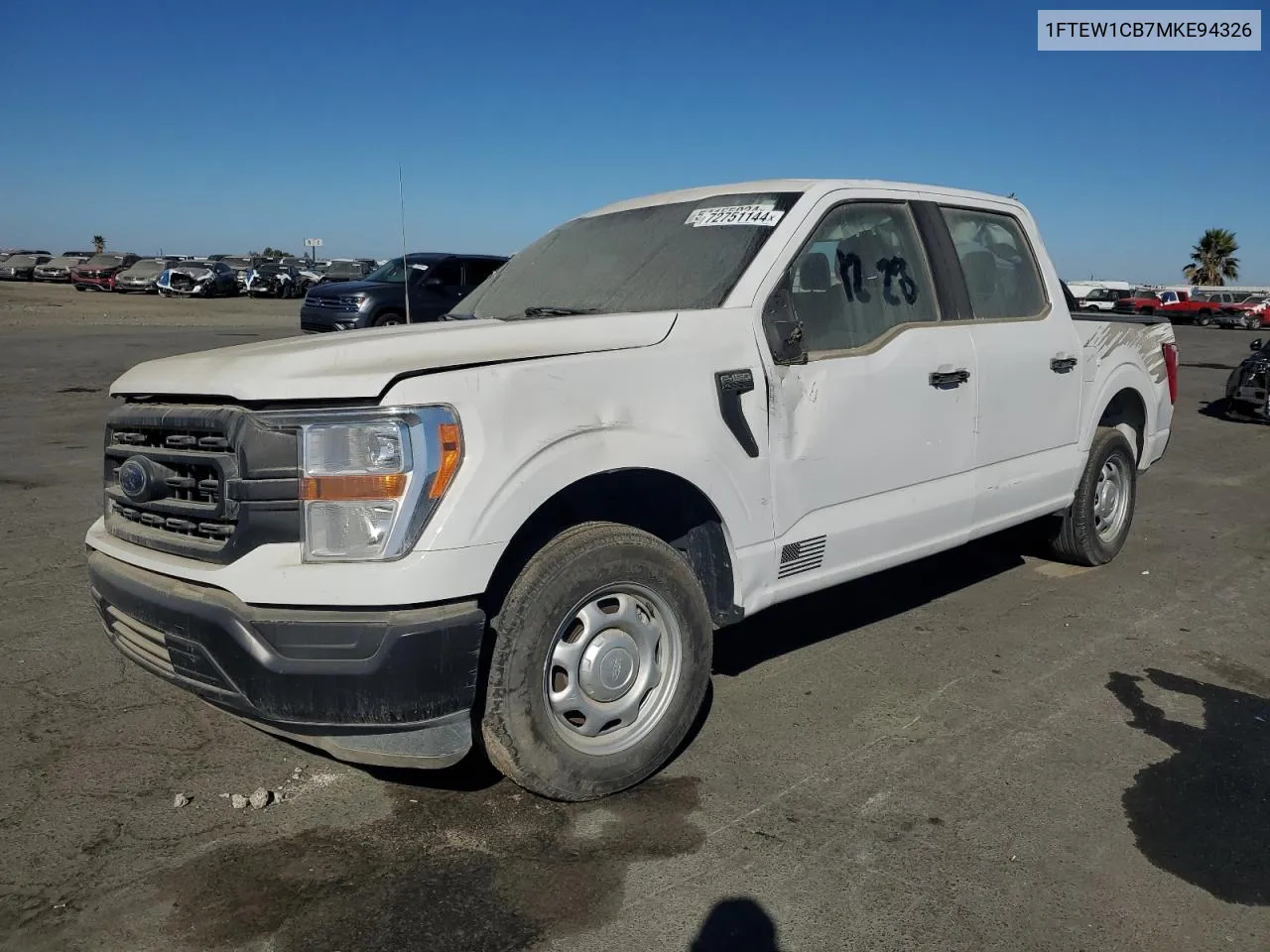 2021 Ford F150 Supercrew VIN: 1FTEW1CB7MKE94326 Lot: 72751144