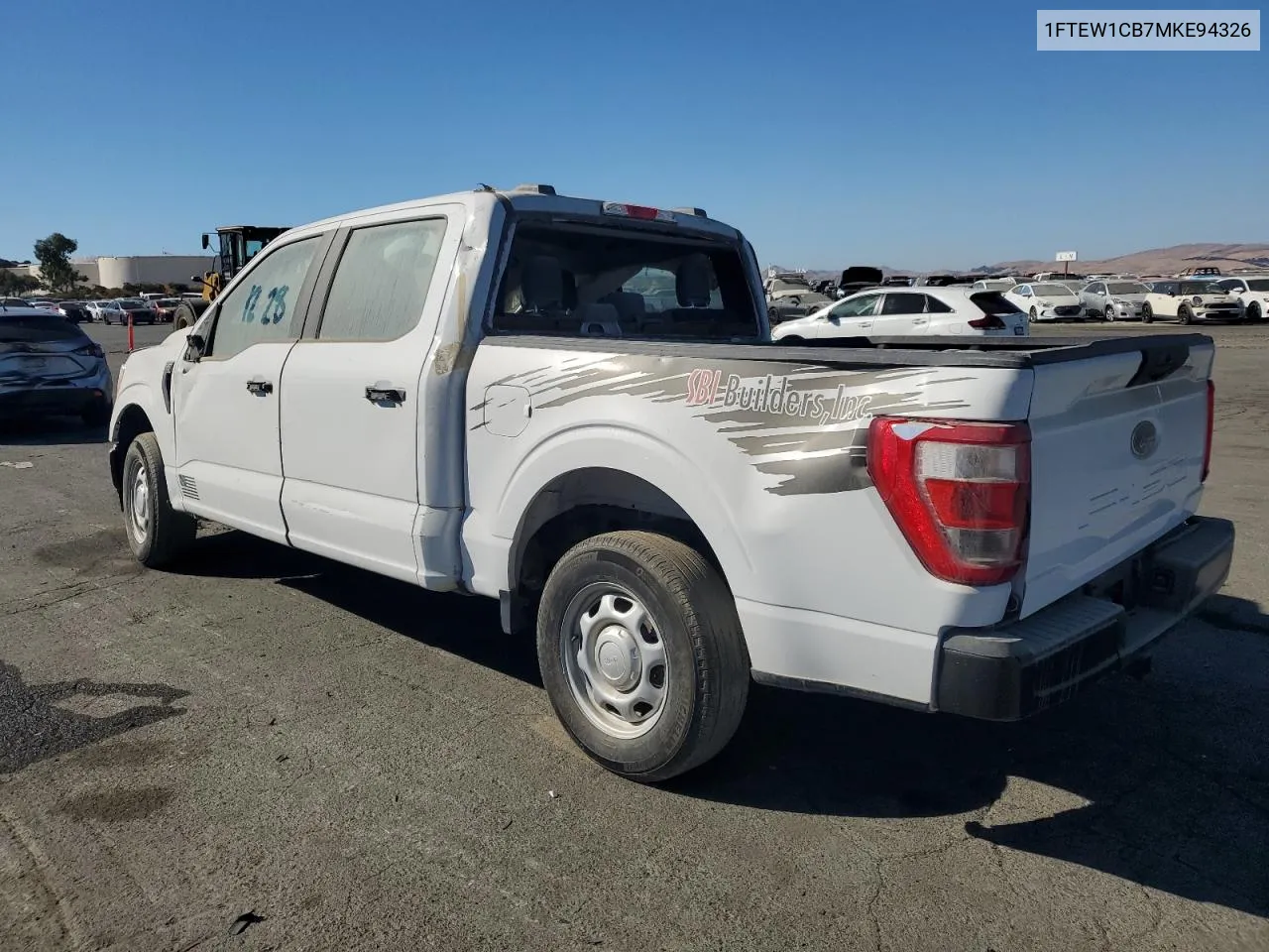 2021 Ford F150 Supercrew VIN: 1FTEW1CB7MKE94326 Lot: 72751144