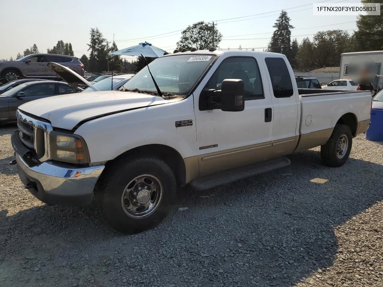 2000 Ford F250 Super Duty VIN: 1FTNX20F3YED05833 Lot: 70504304