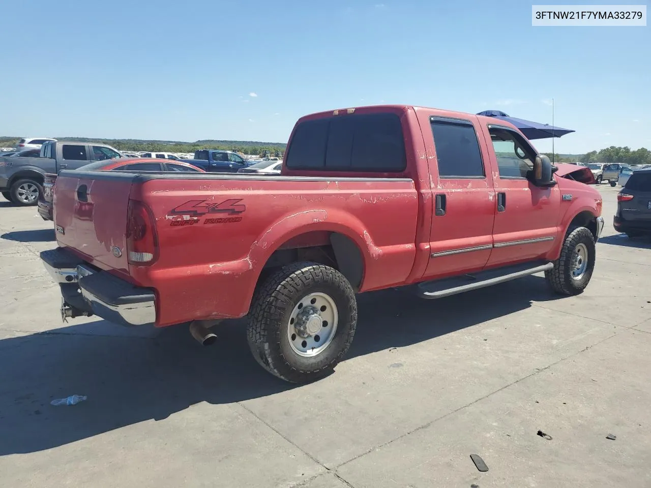 2000 Ford F250 Super Duty VIN: 3FTNW21F7YMA33279 Lot: 72525304