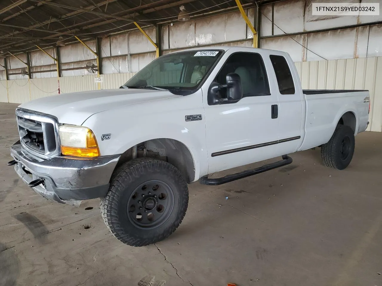 2000 Ford F250 Super Duty VIN: 1FTNX21S9YED03242 Lot: 74542704