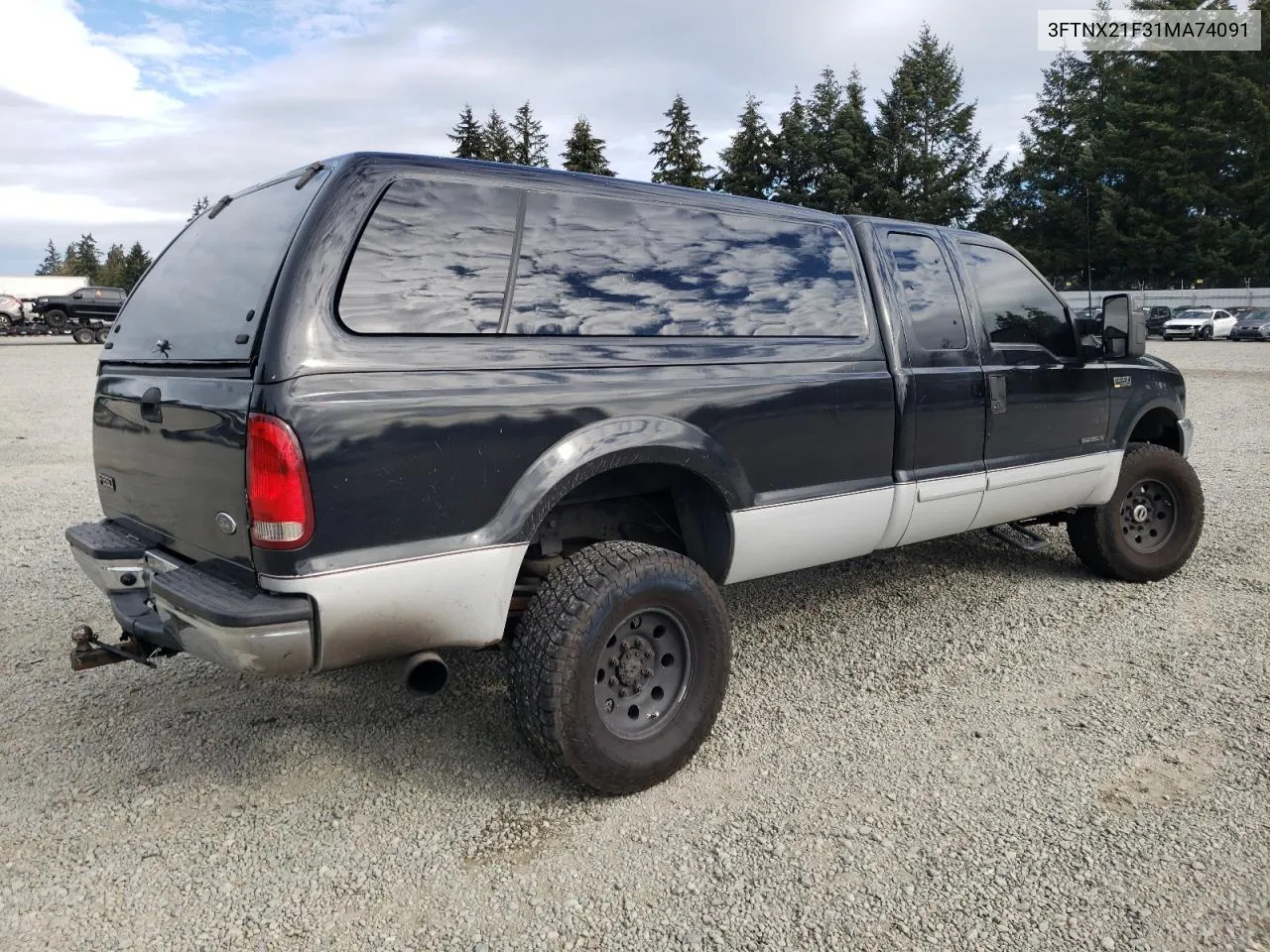 2001 Ford F250 Super Duty VIN: 3FTNX21F31MA74091 Lot: 75888254