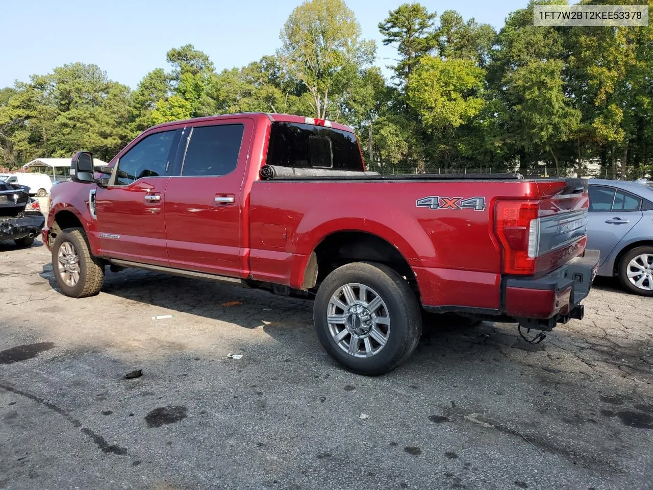 2019 Ford F250 Super Duty VIN: 1FT7W2BT2KEE53378 Lot: 70874674