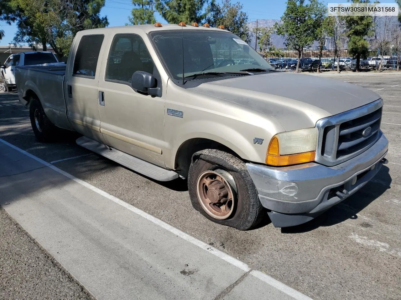 2001 Ford F350 Srw Super Duty VIN: 3FTSW30S81MA31568 Lot: 80055324