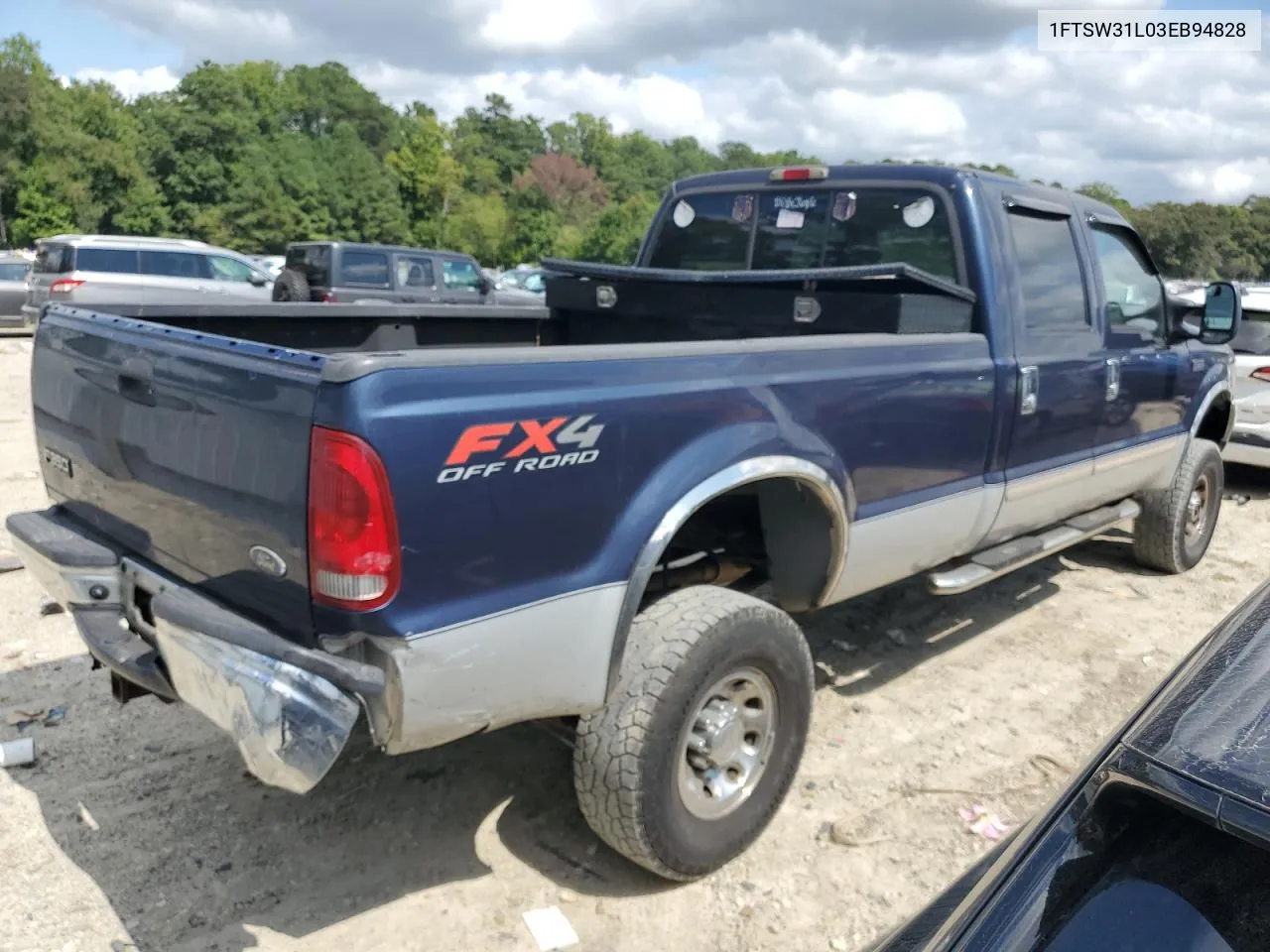 2003 Ford F350 Srw Super Duty VIN: 1FTSW31L03EB94828 Lot: 68458844