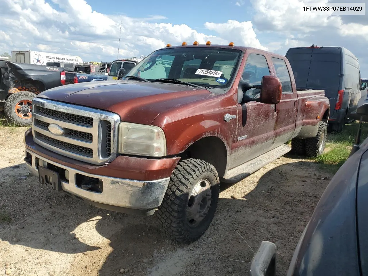 2007 Ford F350 Super Duty VIN: 1FTWW33P07EB14029 Lot: 72258044