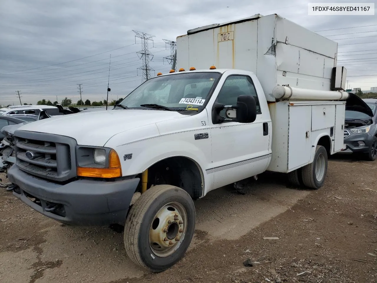 2000 Ford F450 Super Duty VIN: 1FDXF46S8YED41167 Lot: 74343114