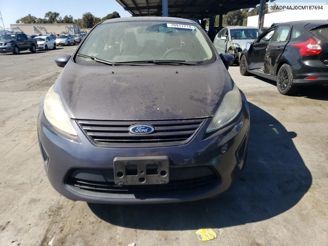 2012 Ford Fiesta S VIN: 3FADP4AJ0CM187694 Lot: 70911714