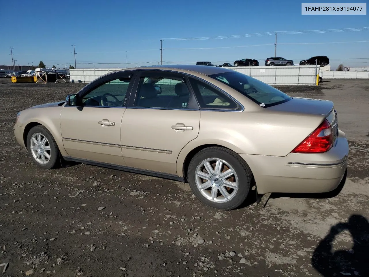 2005 Ford Five Hundred Limited VIN: 1FAHP281X5G194077 Lot: 79893934