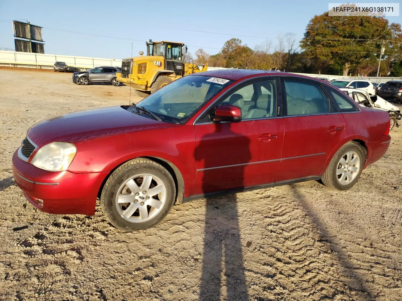 2006 Ford Five Hundred Sel VIN: 1FAFP241X6G138171 Lot: 78284204