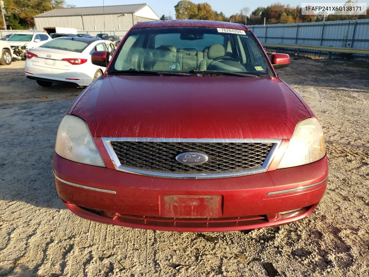 2006 Ford Five Hundred Sel VIN: 1FAFP241X6G138171 Lot: 78284204