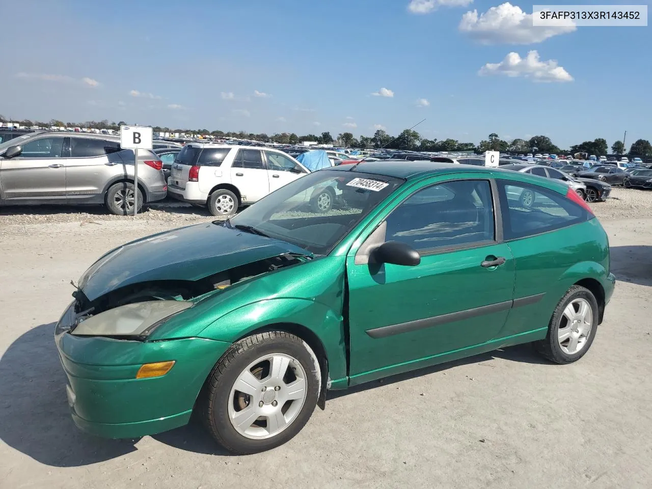 2003 Ford Focus Zx3 VIN: 3FAFP313X3R143452 Lot: 70458314