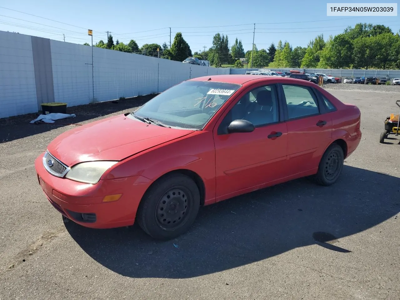 2005 Ford Focus Zx4 VIN: 1FAFP34N05W203039 Lot: 60293644