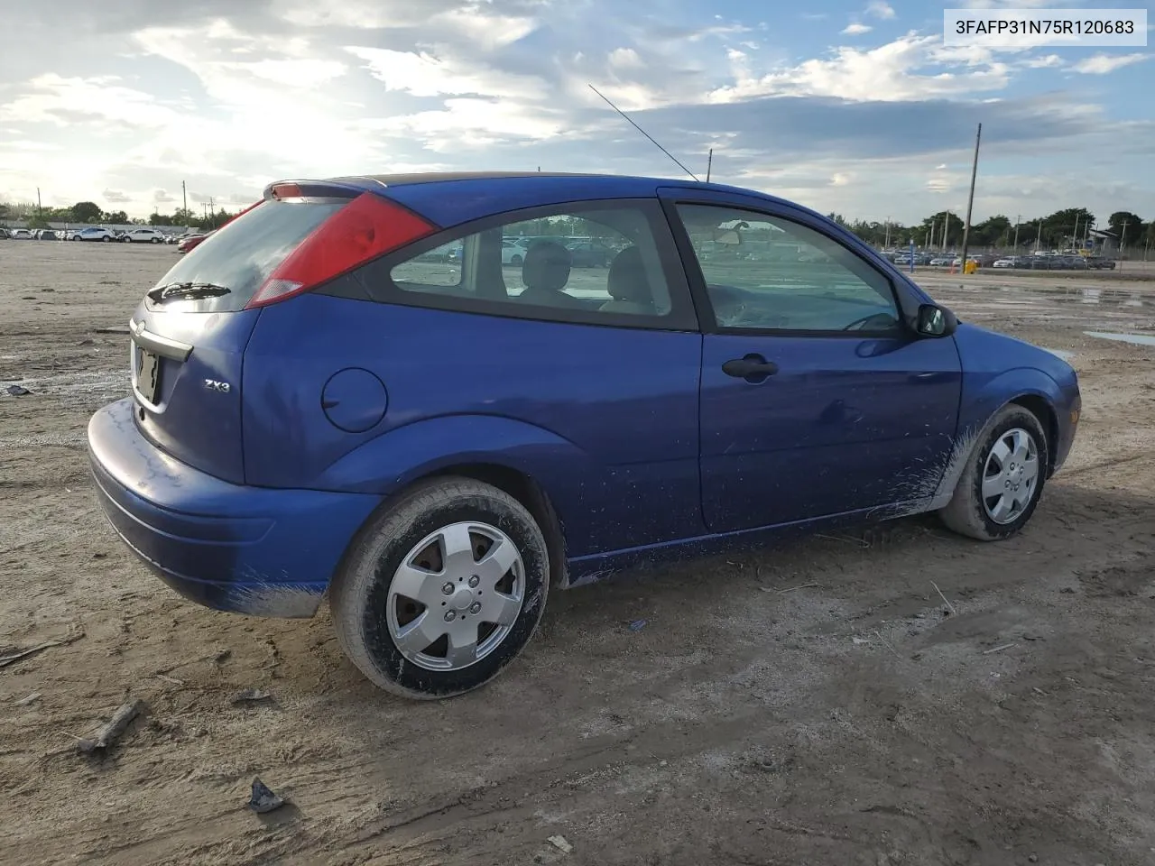 2005 Ford Focus Zx3 VIN: 3FAFP31N75R120683 Lot: 75021904