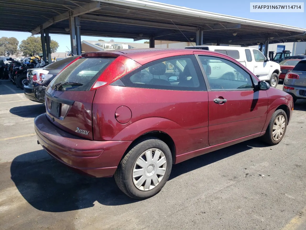 2007 Ford Focus Zx3 VIN: 1FAFP31N67W114714 Lot: 68130364