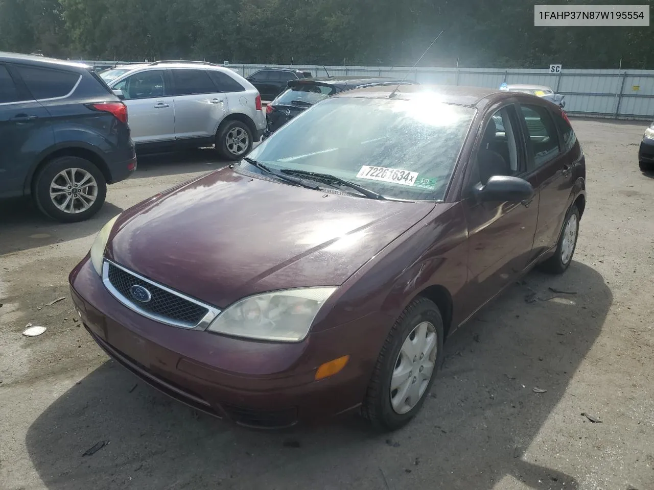 2007 Ford Focus Zx5 VIN: 1FAHP37N87W195554 Lot: 72261634