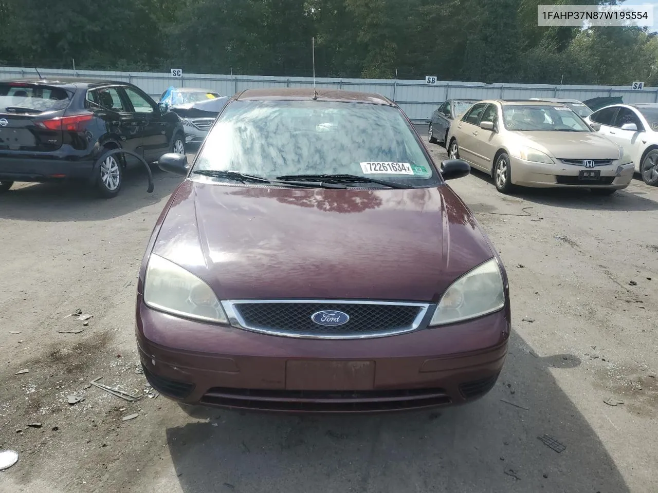 2007 Ford Focus Zx5 VIN: 1FAHP37N87W195554 Lot: 72261634