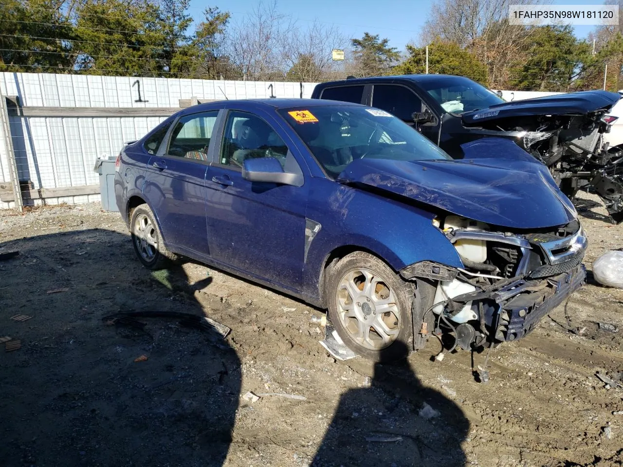 2008 Ford Focus Se VIN: 1FAHP35N98W181120 Lot: 37943784