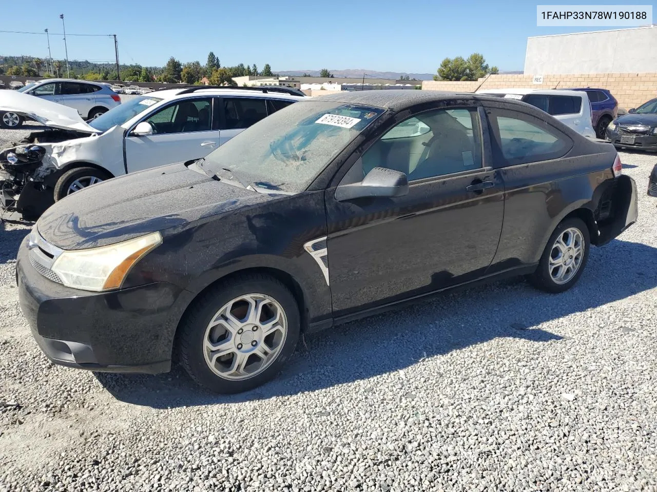 2008 Ford Focus Se VIN: 1FAHP33N78W190188 Lot: 67979394