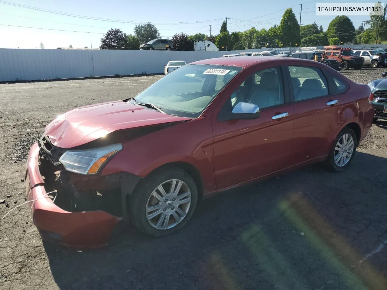 2010 Ford Focus Sel VIN: 1FAHP3HN5AW141151 Lot: 60281174