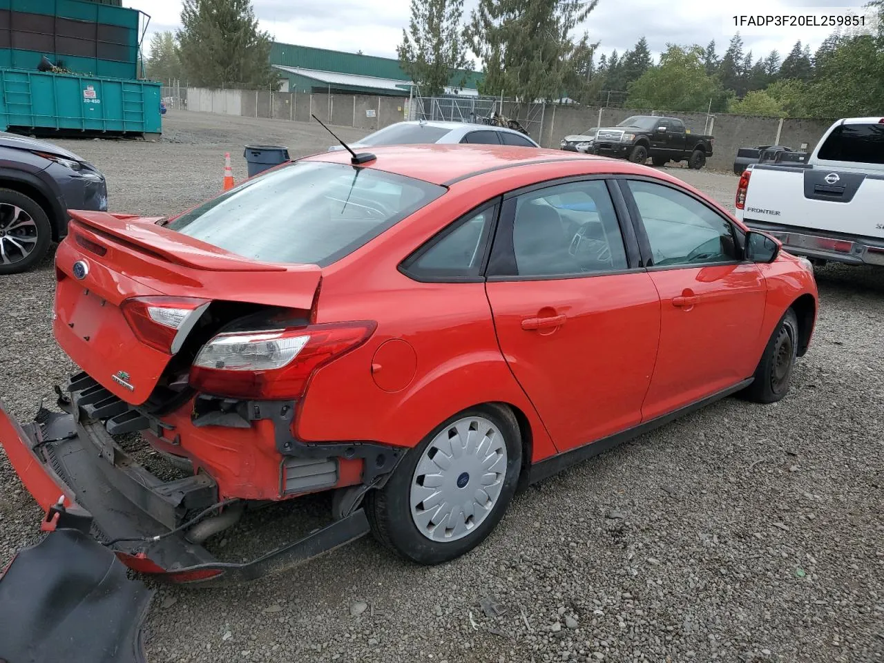 2014 Ford Focus Se VIN: 1FADP3F20EL259851 Lot: 69621314