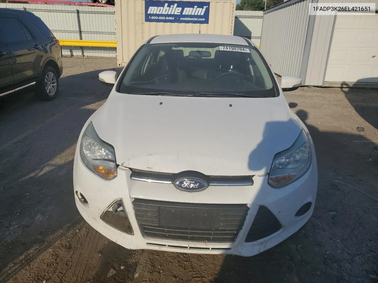 2014 Ford Focus Se VIN: 1FADP3K26EL421651 Lot: 74190704