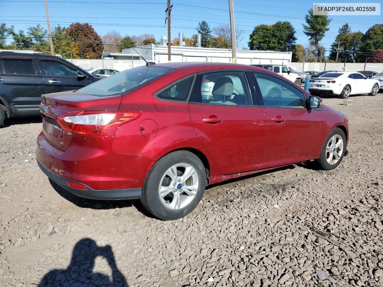 2014 Ford Focus Se VIN: 1FADP3F26EL402558 Lot: 77984614