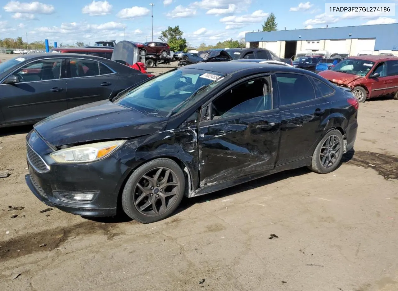 2016 Ford Focus Se VIN: 1FADP3F27GL274186 Lot: 74054834