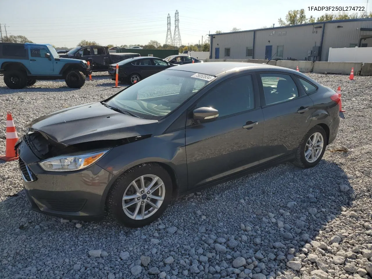 2016 Ford Focus Se VIN: 1FADP3F25GL274722 Lot: 75052834