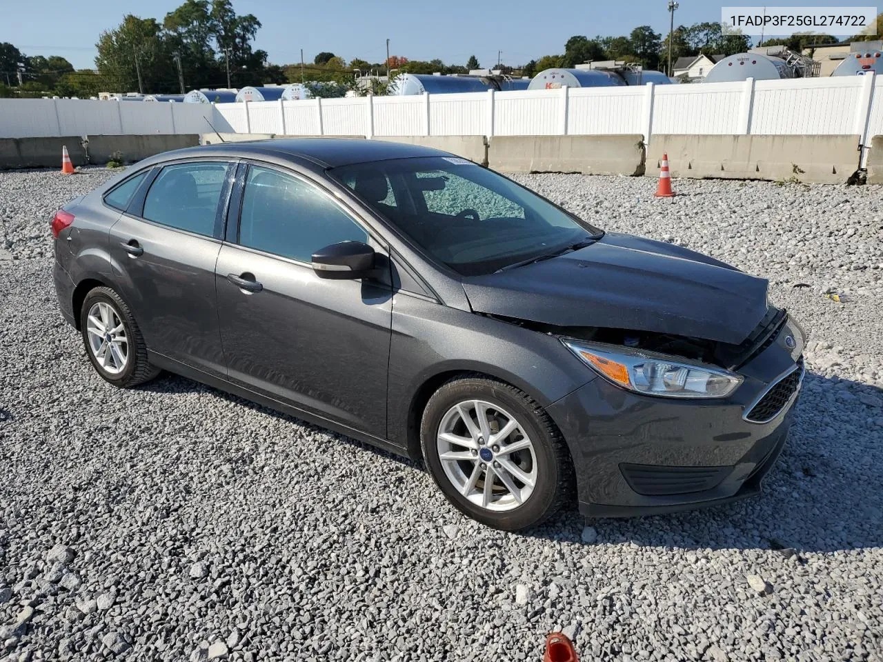 2016 Ford Focus Se VIN: 1FADP3F25GL274722 Lot: 75052834