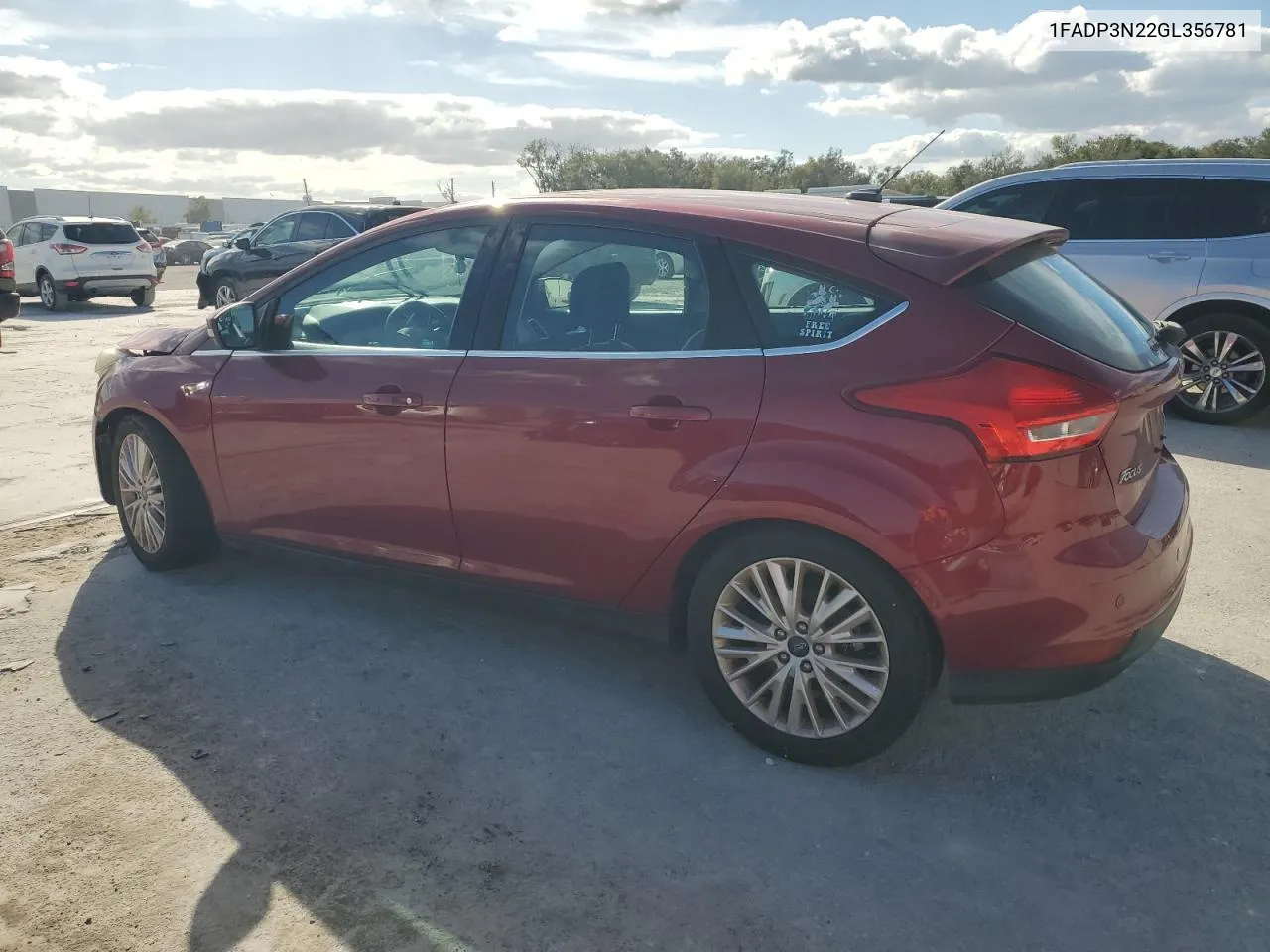 2016 Ford Focus Titanium VIN: 1FADP3N22GL356781 Lot: 76744754