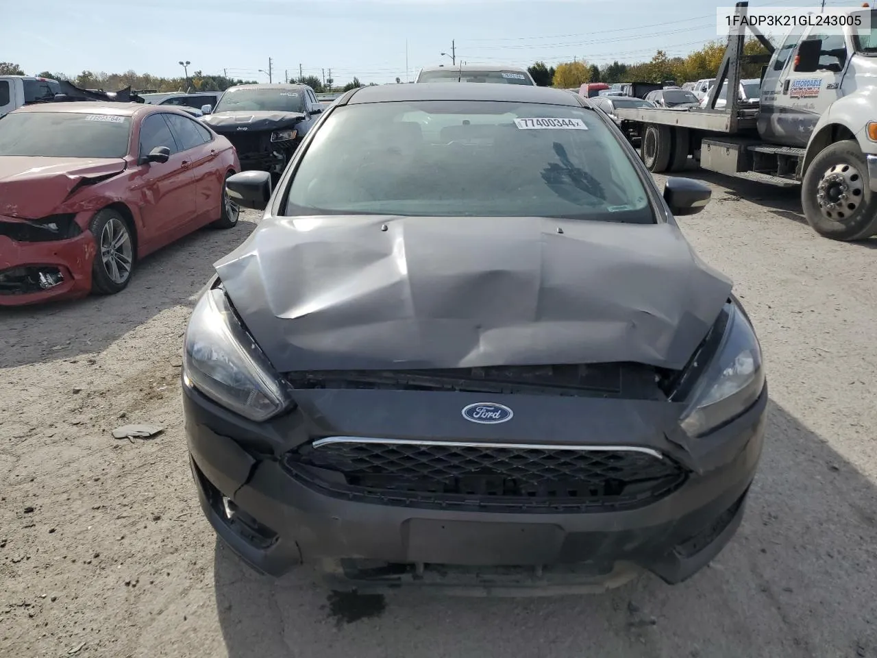 2016 Ford Focus Se VIN: 1FADP3K21GL243005 Lot: 77400344