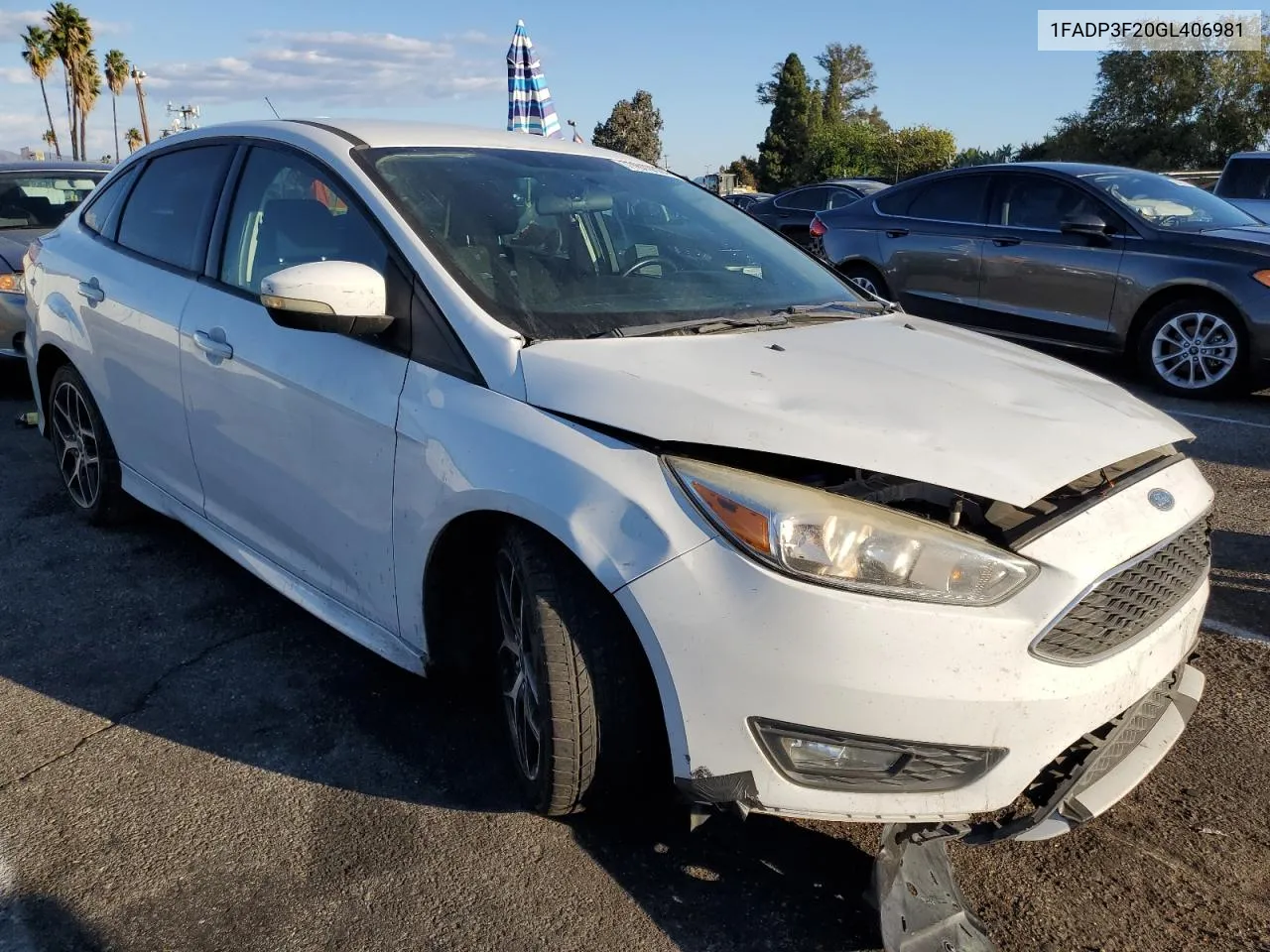 2016 Ford Focus Se VIN: 1FADP3F20GL406981 Lot: 77810504