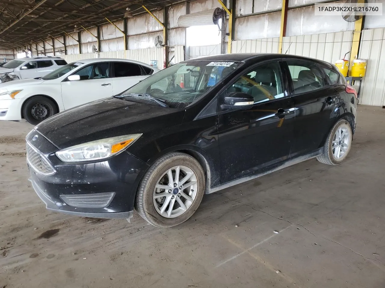 2017 Ford Focus Se VIN: 1FADP3K2XHL216760 Lot: 72124274