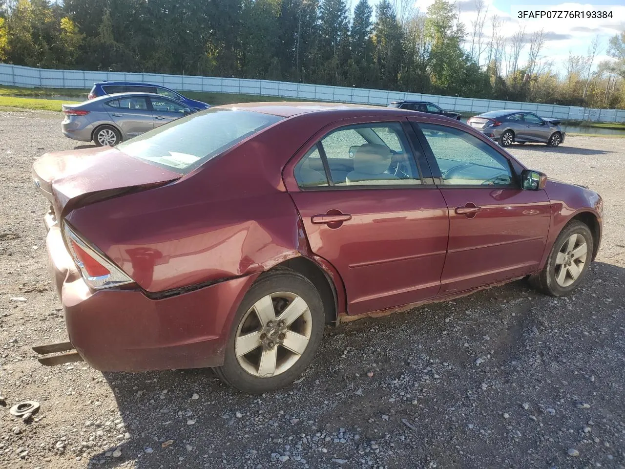 2006 Ford Fusion Se VIN: 3FAFP07Z76R193384 Lot: 75549724