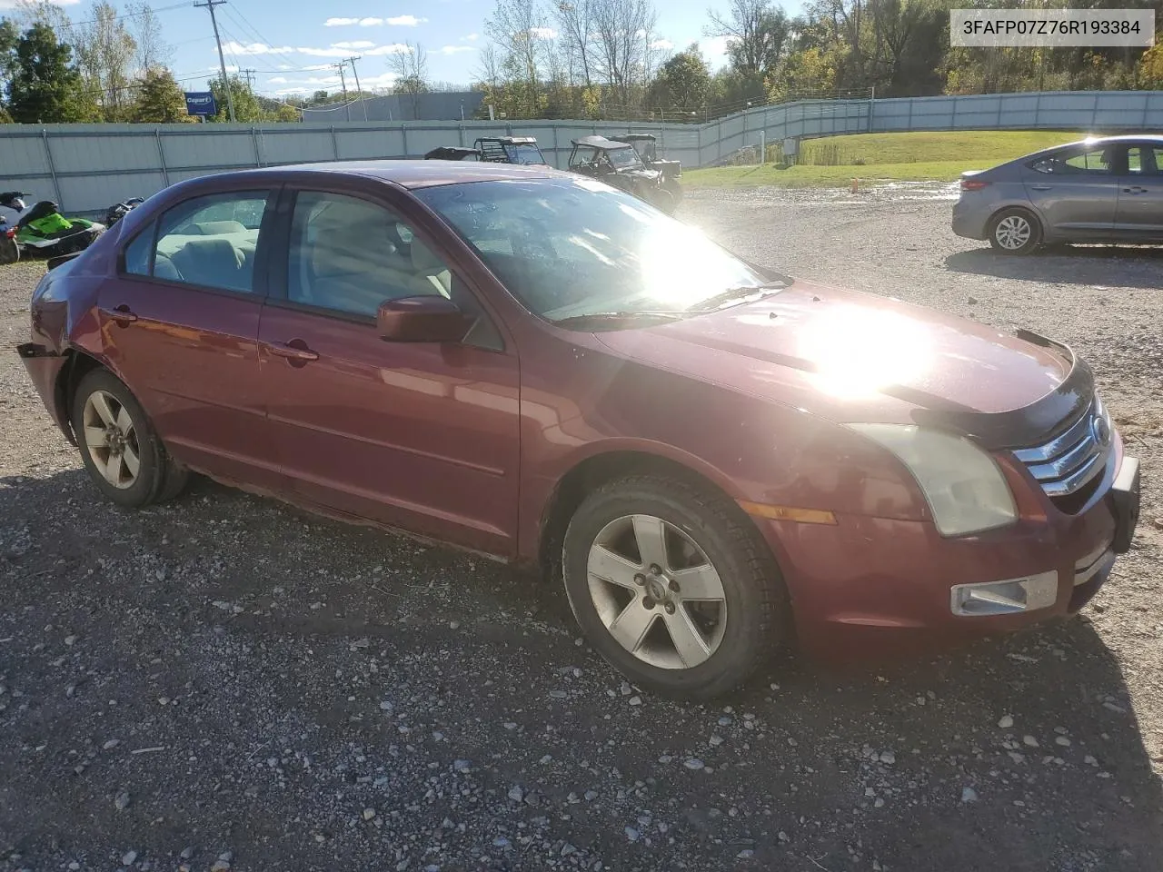 2006 Ford Fusion Se VIN: 3FAFP07Z76R193384 Lot: 75549724