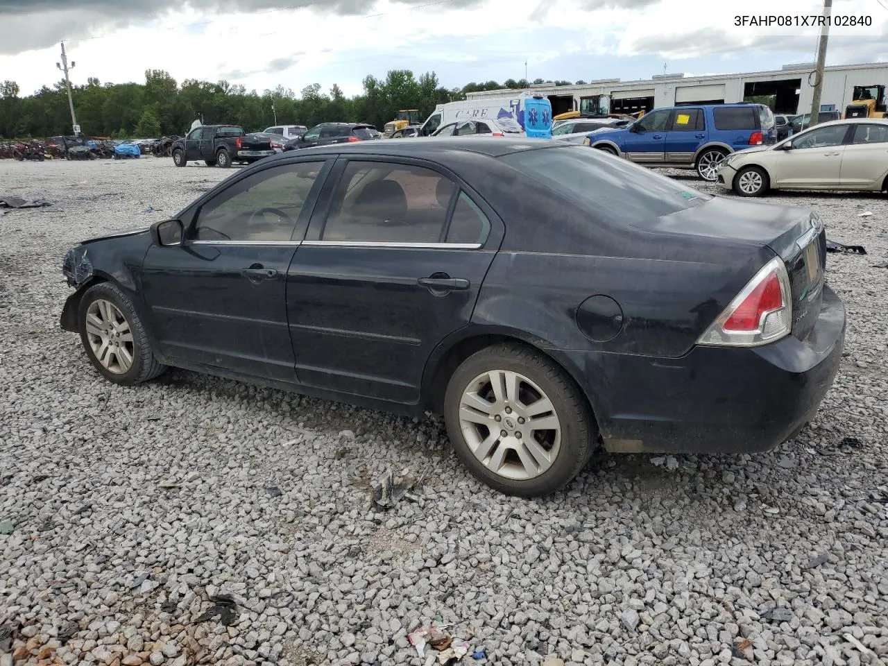 2007 Ford Fusion Sel VIN: 3FAHP081X7R102840 Lot: 62125224