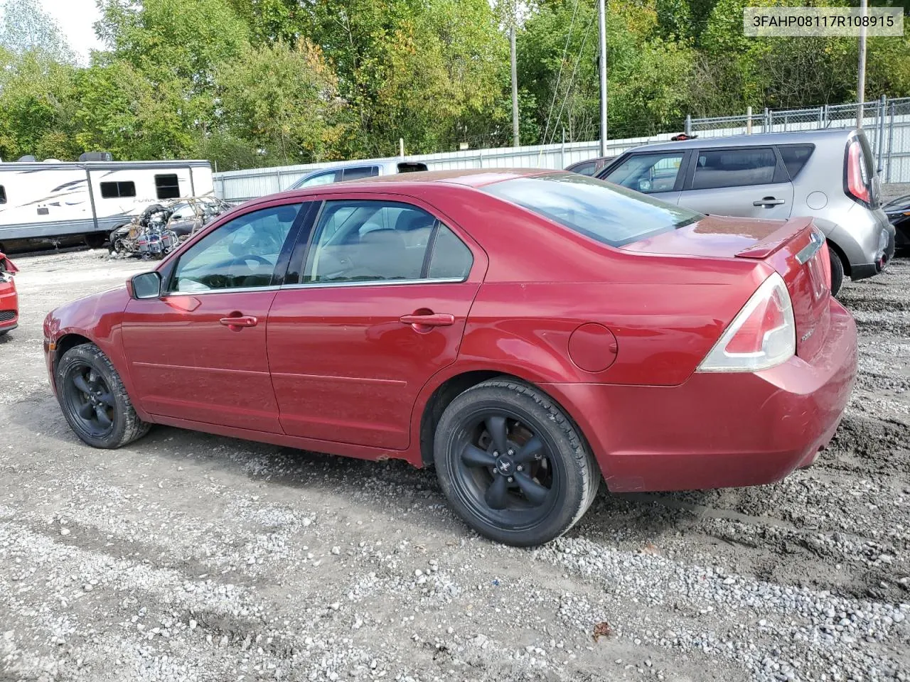 2007 Ford Fusion Sel VIN: 3FAHP08117R108915 Lot: 72390504