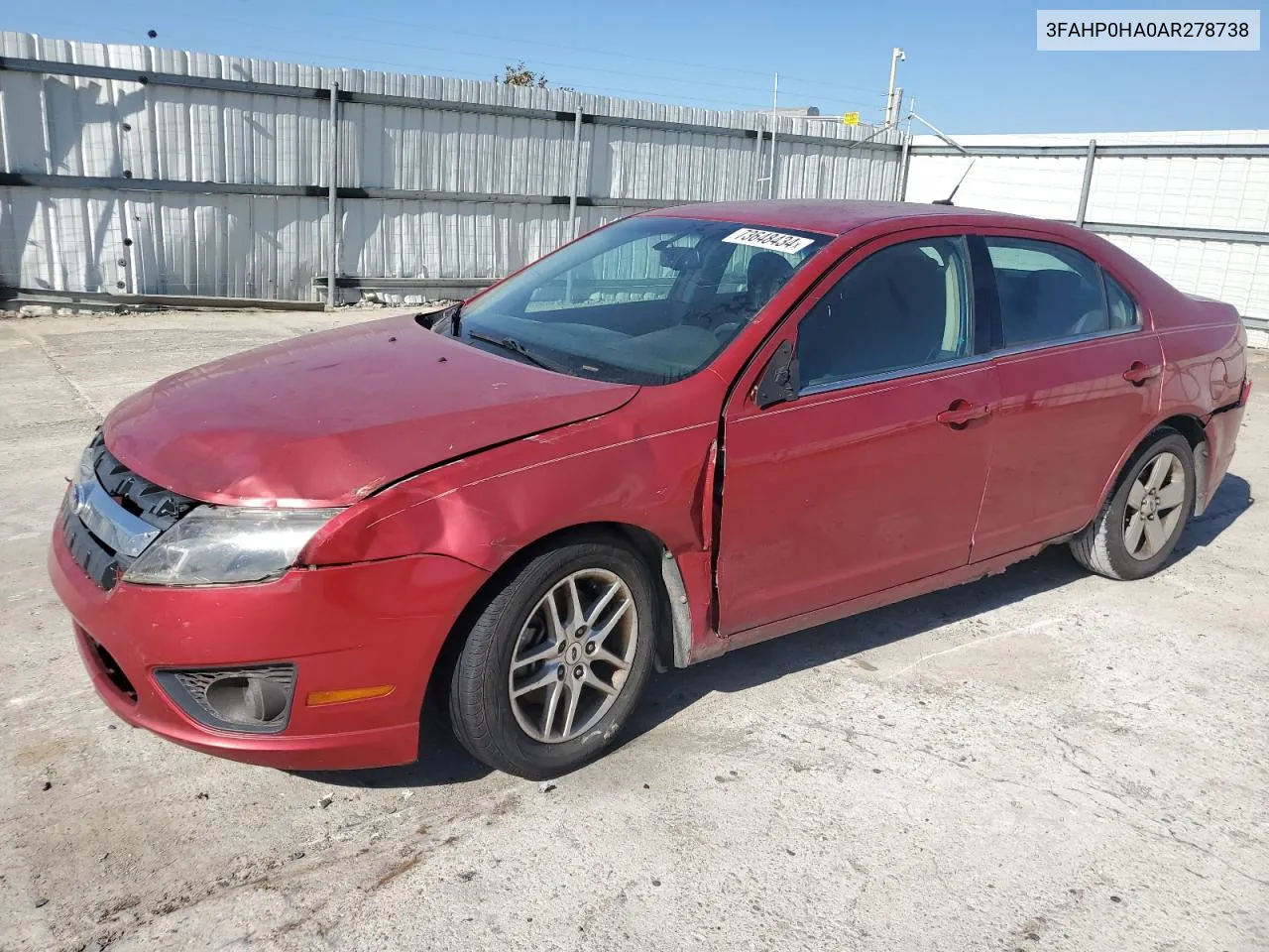 2010 Ford Fusion Se VIN: 3FAHP0HA0AR278738 Lot: 73648434