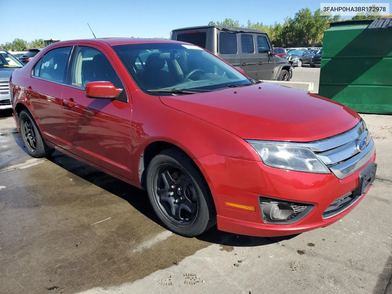 2011 Ford Fusion Se VIN: 3FAHP0HA3BR172978 Lot: 71597624