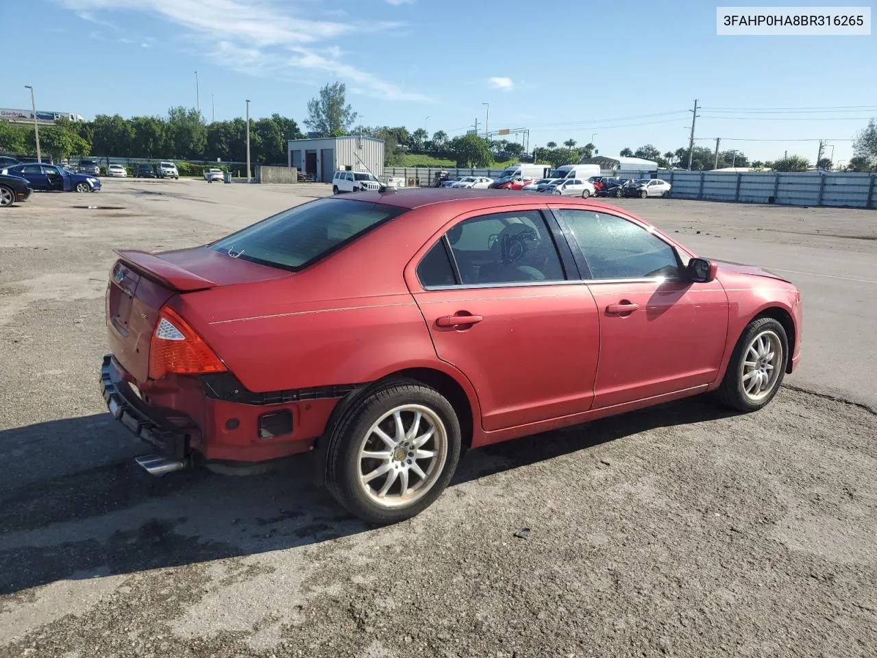 2011 Ford Fusion Se VIN: 3FAHP0HA8BR316265 Lot: 71636544