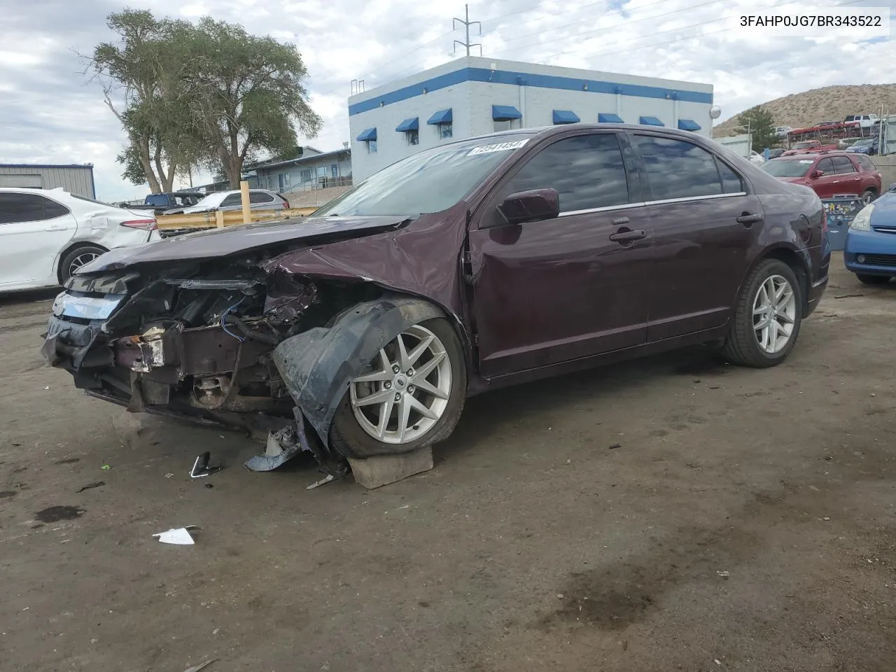 2011 Ford Fusion Sel VIN: 3FAHP0JG7BR343522 Lot: 72541454